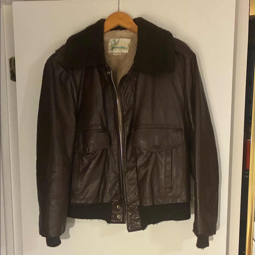 Vintage Men's Brown Leather Bomber Jacket